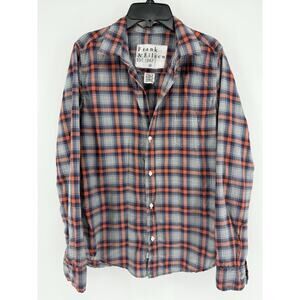Frank & Eileen Barry Shirt Button Down Blue Gray Orange Plaid Womens Medium